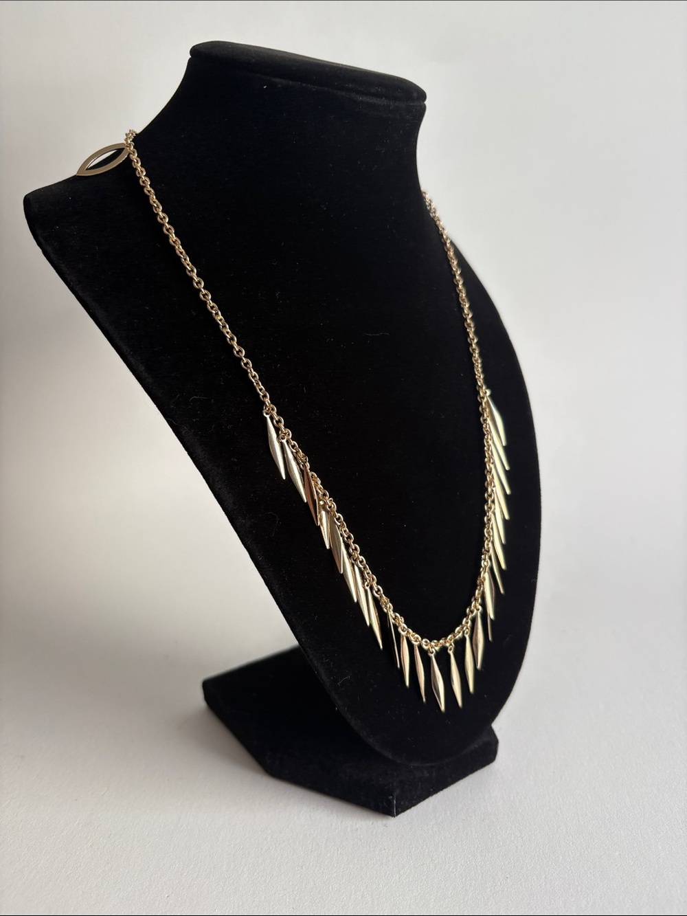 Gold Spike Fringe Necklace Layered Modern Statement Women Jewelry - Picture 2 of 4